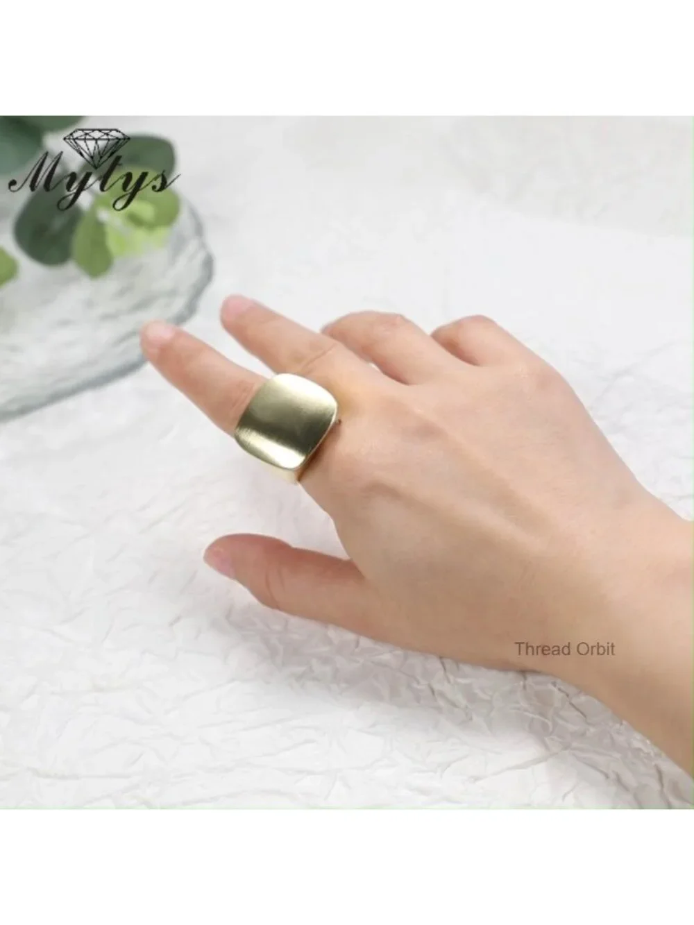 Brushed Gold Statement Chunky Dome Square Ring